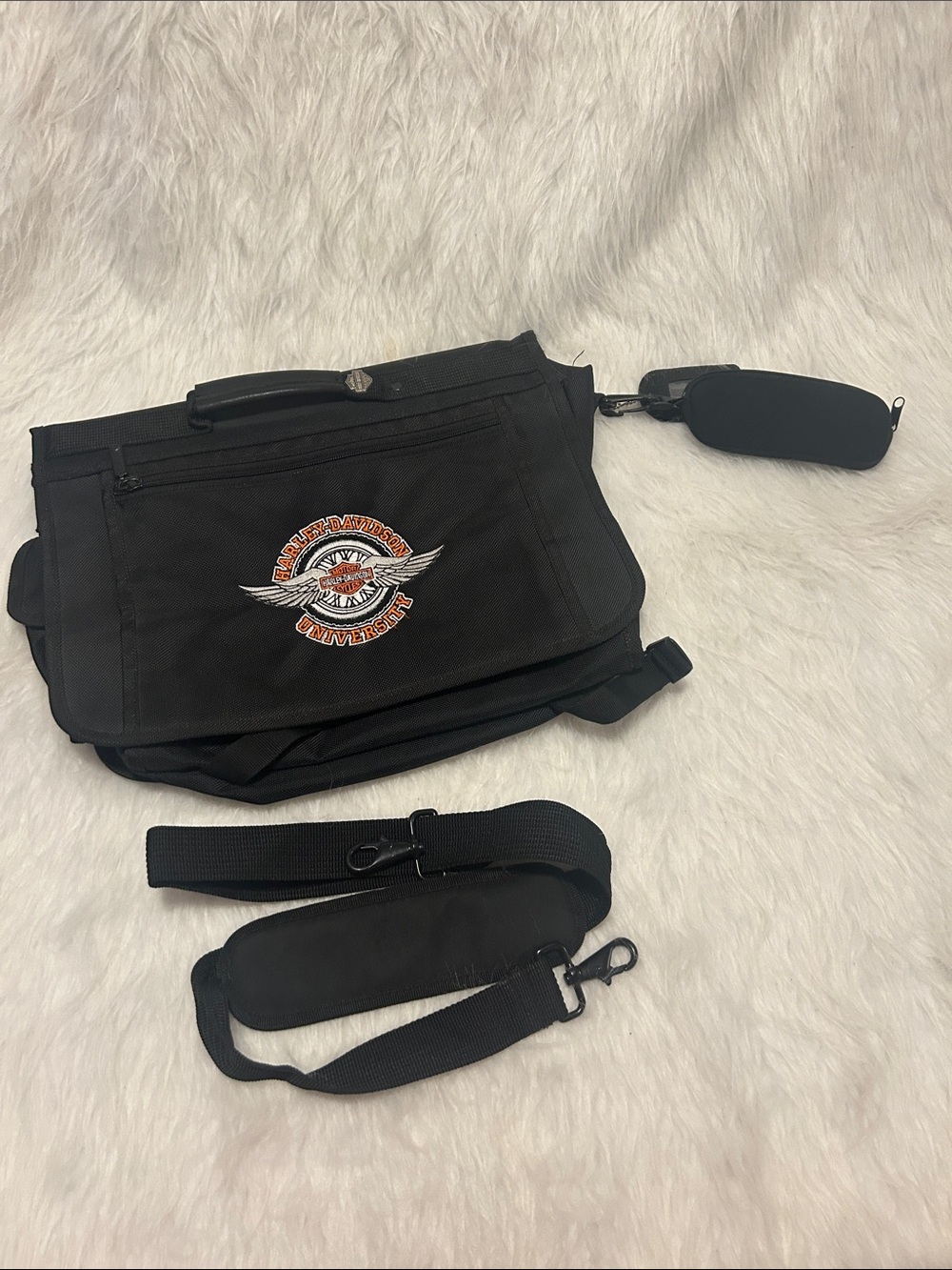 Harley-Davidson Black Messenger Bag with Embroidered Winged Logo